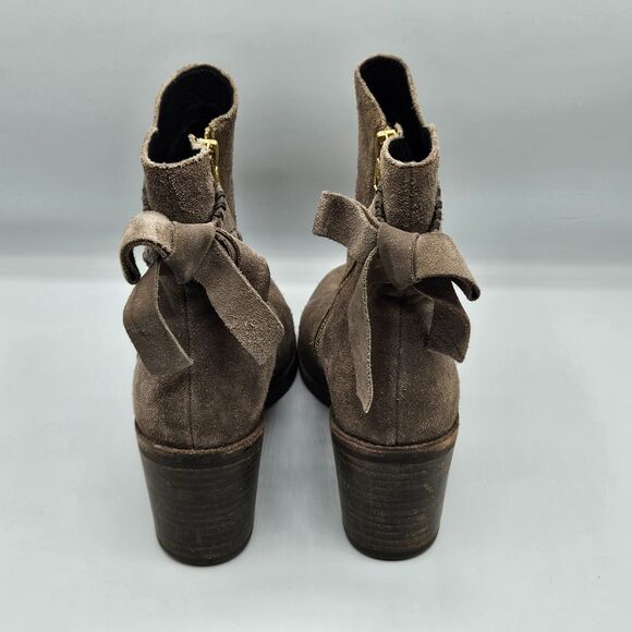 UGG Fraise Whipstitch Suede Ankle Boots Taupe Bow Back Block Heel Booties Size 8 - Picture 3 of 7